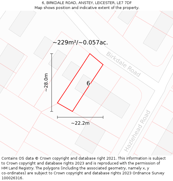 6, BIRKDALE ROAD, ANSTEY, LEICESTER, LE7 7DF: Plot and title map