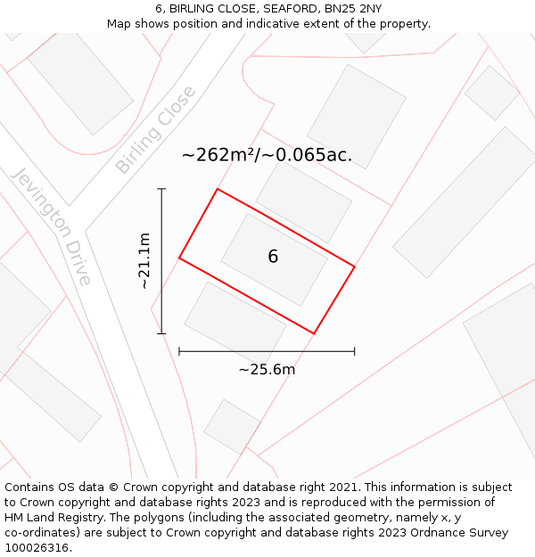 6, BIRLING CLOSE, SEAFORD, BN25 2NY: Plot and title map