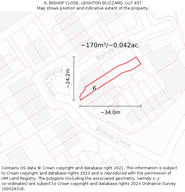 6, BISHOP CLOSE, LEIGHTON BUZZARD, LU7 4ST: Plot and title map