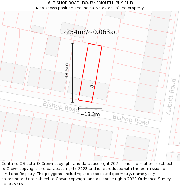6, BISHOP ROAD, BOURNEMOUTH, BH9 1HB: Plot and title map