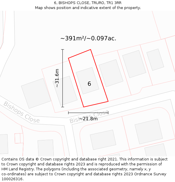 6, BISHOPS CLOSE, TRURO, TR1 3RR: Plot and title map