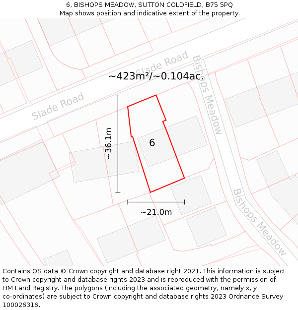 6, BISHOPS MEADOW, SUTTON COLDFIELD, B75 5PQ: Plot and title map