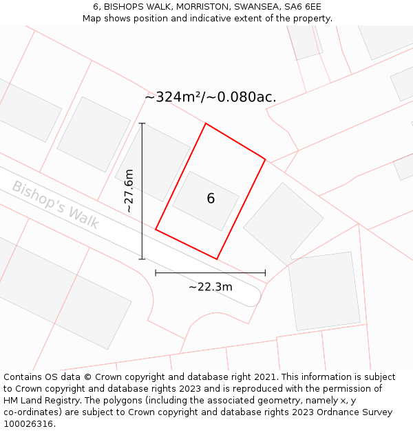 6, BISHOPS WALK, MORRISTON, SWANSEA, SA6 6EE: Plot and title map