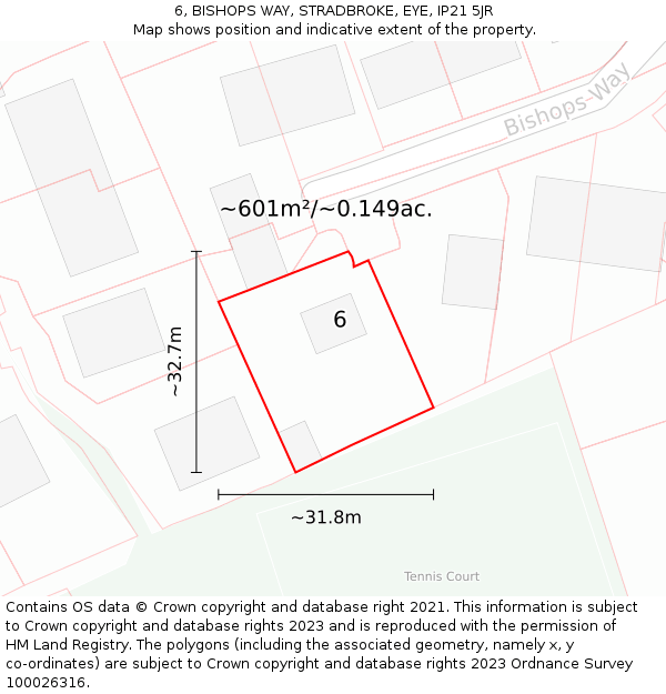 6, BISHOPS WAY, STRADBROKE, EYE, IP21 5JR: Plot and title map