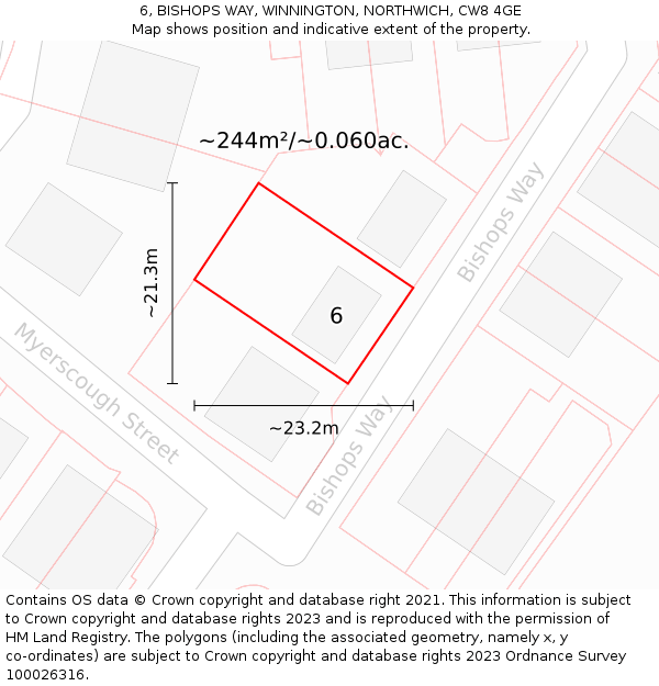 6, BISHOPS WAY, WINNINGTON, NORTHWICH, CW8 4GE: Plot and title map