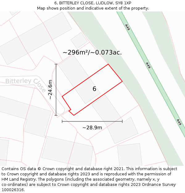 6, BITTERLEY CLOSE, LUDLOW, SY8 1XP: Plot and title map