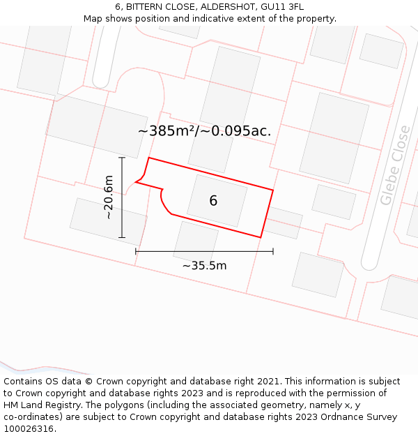 6, BITTERN CLOSE, ALDERSHOT, GU11 3FL: Plot and title map