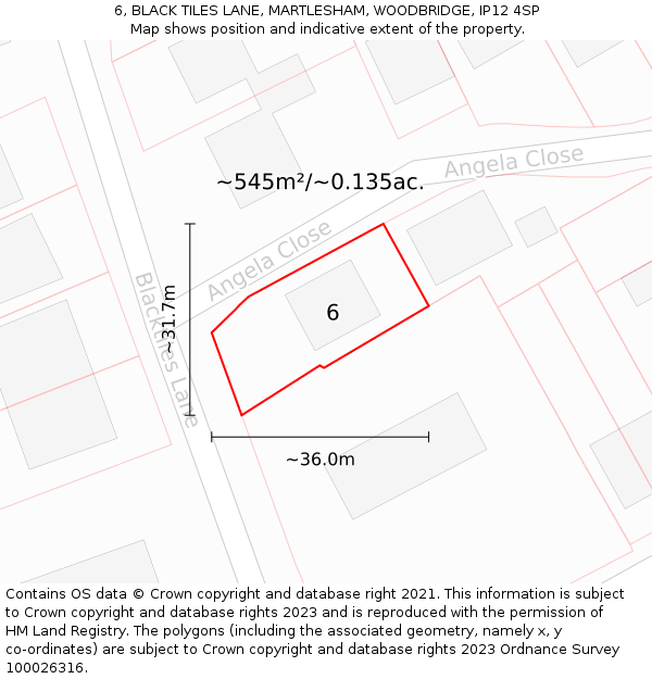 6, BLACK TILES LANE, MARTLESHAM, WOODBRIDGE, IP12 4SP: Plot and title map