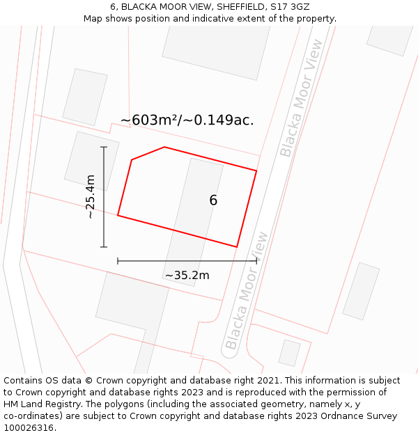 6, BLACKA MOOR VIEW, SHEFFIELD, S17 3GZ: Plot and title map