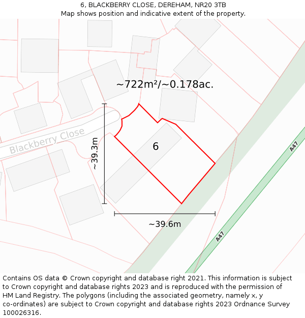 6, BLACKBERRY CLOSE, DEREHAM, NR20 3TB: Plot and title map