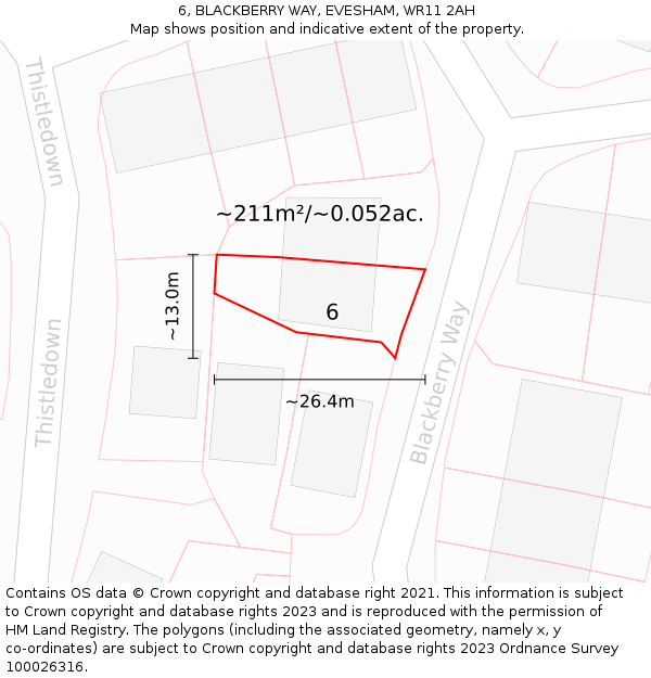 6, BLACKBERRY WAY, EVESHAM, WR11 2AH: Plot and title map