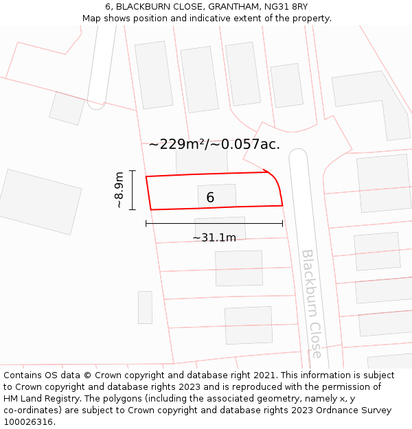 6, BLACKBURN CLOSE, GRANTHAM, NG31 8RY: Plot and title map