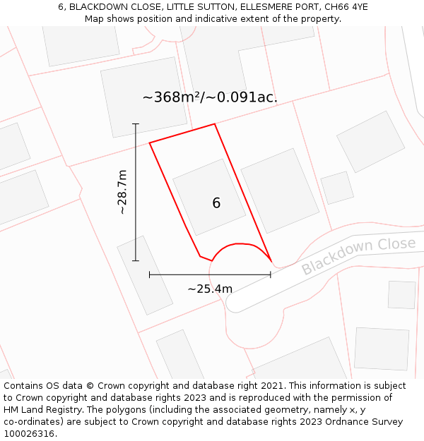 6, BLACKDOWN CLOSE, LITTLE SUTTON, ELLESMERE PORT, CH66 4YE: Plot and title map