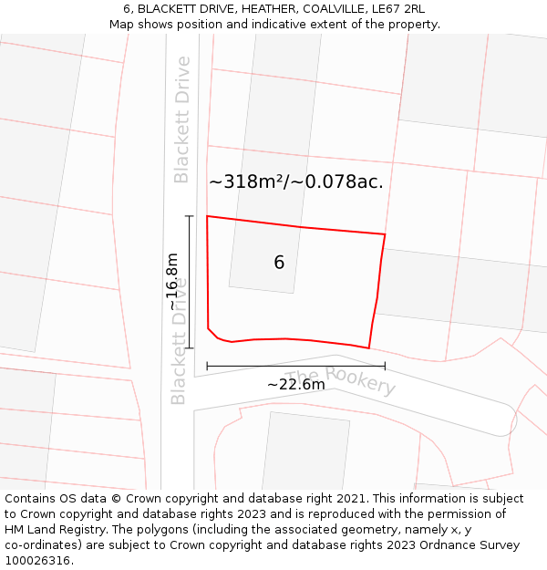 6, BLACKETT DRIVE, HEATHER, COALVILLE, LE67 2RL: Plot and title map