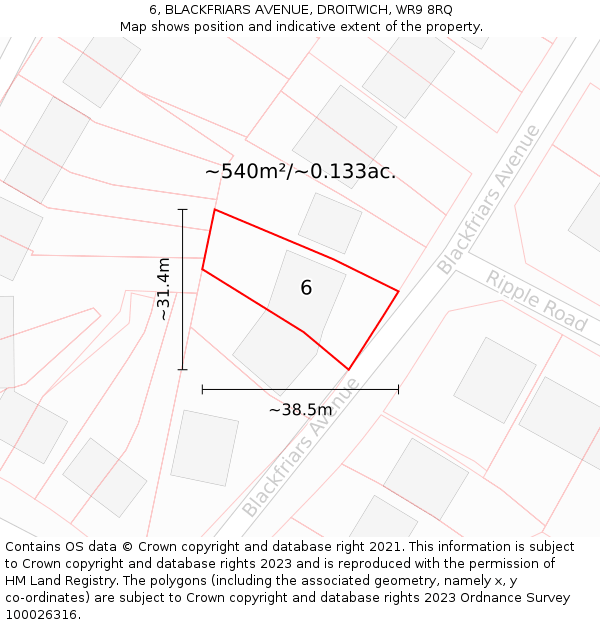 6, BLACKFRIARS AVENUE, DROITWICH, WR9 8RQ: Plot and title map