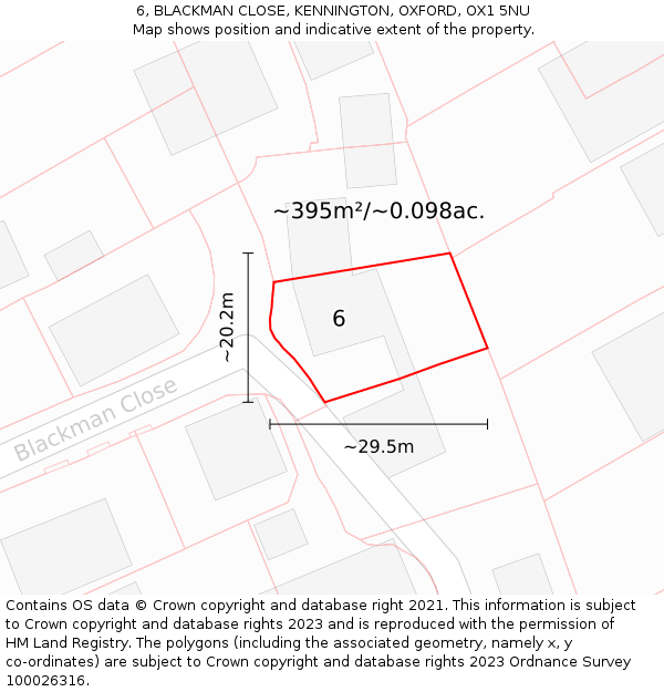 6, BLACKMAN CLOSE, KENNINGTON, OXFORD, OX1 5NU: Plot and title map