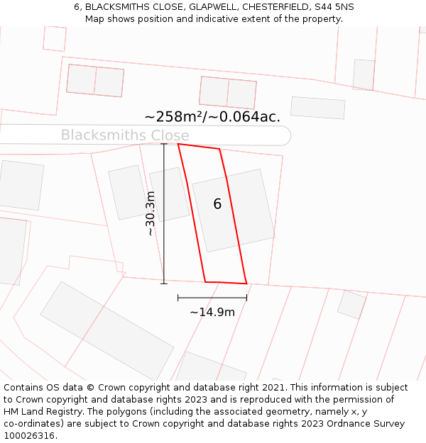 6, BLACKSMITHS CLOSE, GLAPWELL, CHESTERFIELD, S44 5NS: Plot and title map