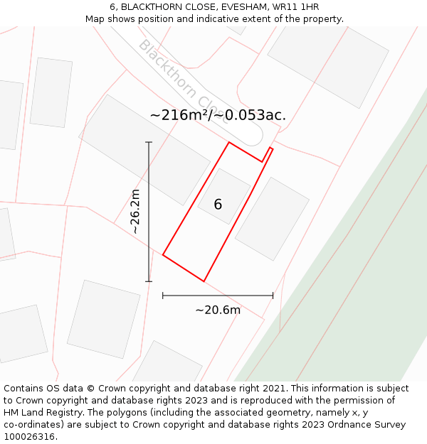 6, BLACKTHORN CLOSE, EVESHAM, WR11 1HR: Plot and title map