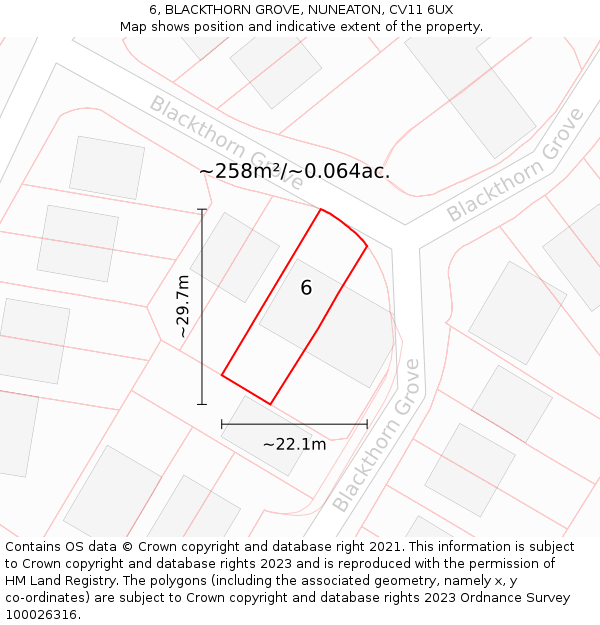 6, BLACKTHORN GROVE, NUNEATON, CV11 6UX: Plot and title map