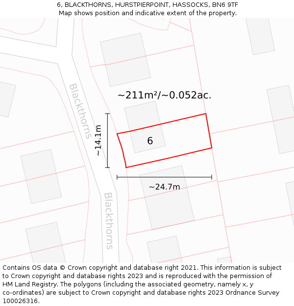 6, BLACKTHORNS, HURSTPIERPOINT, HASSOCKS, BN6 9TF: Plot and title map