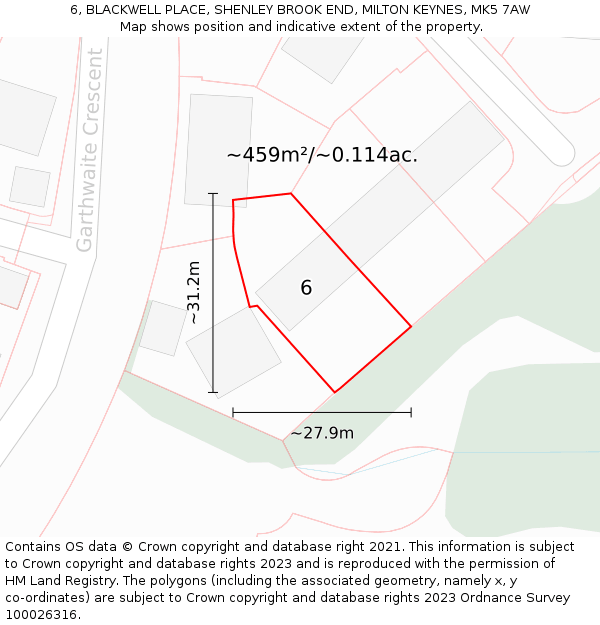 6, BLACKWELL PLACE, SHENLEY BROOK END, MILTON KEYNES, MK5 7AW: Plot and title map