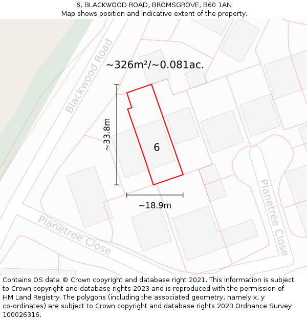 6, BLACKWOOD ROAD, BROMSGROVE, B60 1AN: Plot and title map
