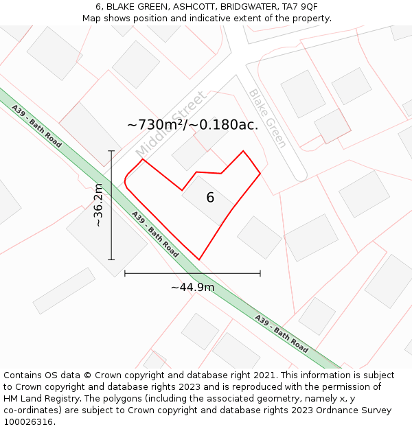 6, BLAKE GREEN, ASHCOTT, BRIDGWATER, TA7 9QF: Plot and title map