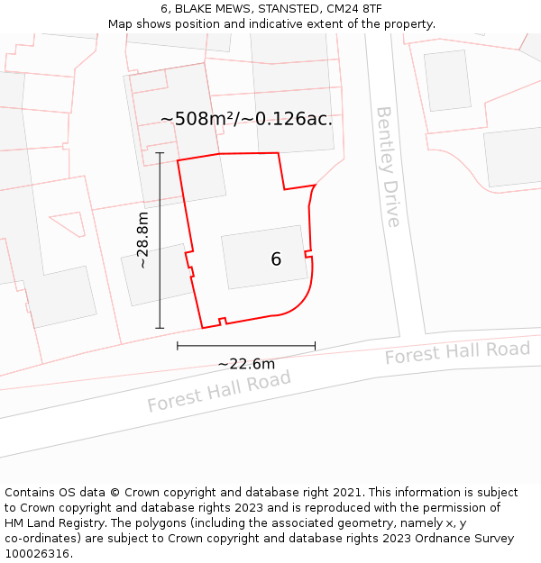 6, BLAKE MEWS, STANSTED, CM24 8TF: Plot and title map