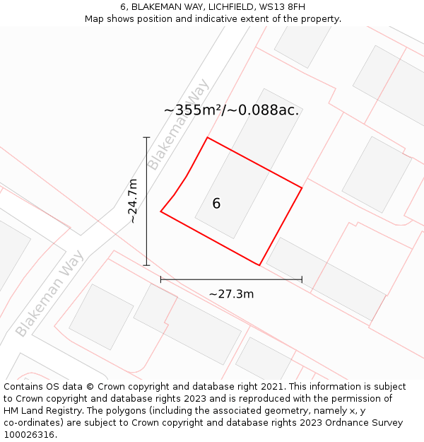 6, BLAKEMAN WAY, LICHFIELD, WS13 8FH: Plot and title map