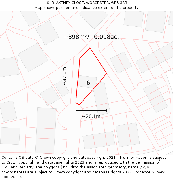 6, BLAKENEY CLOSE, WORCESTER, WR5 3RB: Plot and title map