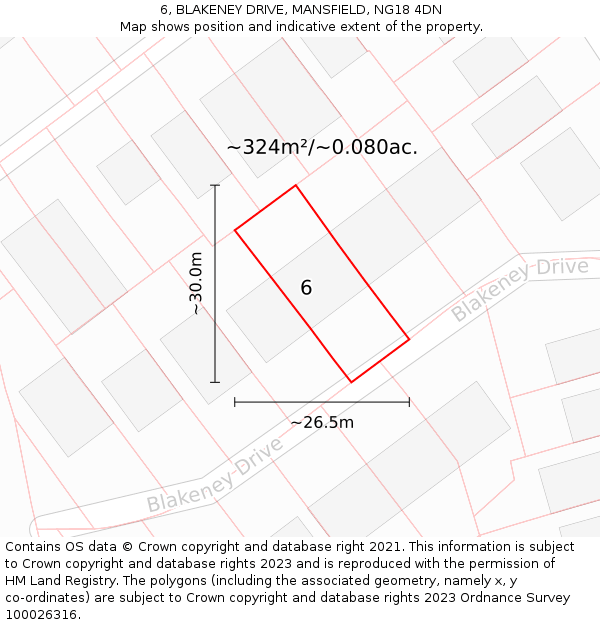 6, BLAKENEY DRIVE, MANSFIELD, NG18 4DN: Plot and title map