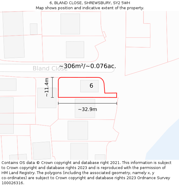 6, BLAND CLOSE, SHREWSBURY, SY2 5WH: Plot and title map