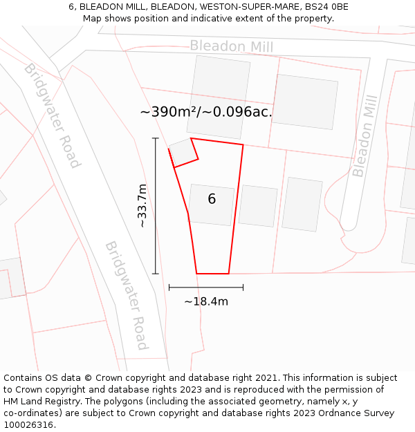 6, BLEADON MILL, BLEADON, WESTON-SUPER-MARE, BS24 0BE: Plot and title map