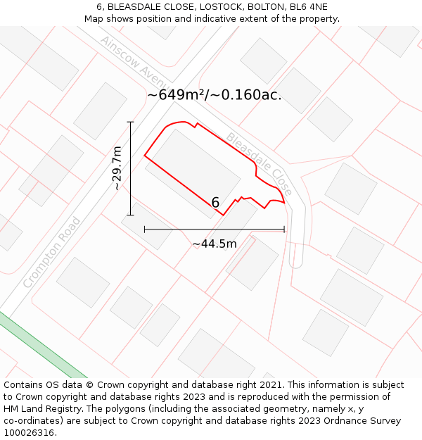 6, BLEASDALE CLOSE, LOSTOCK, BOLTON, BL6 4NE: Plot and title map