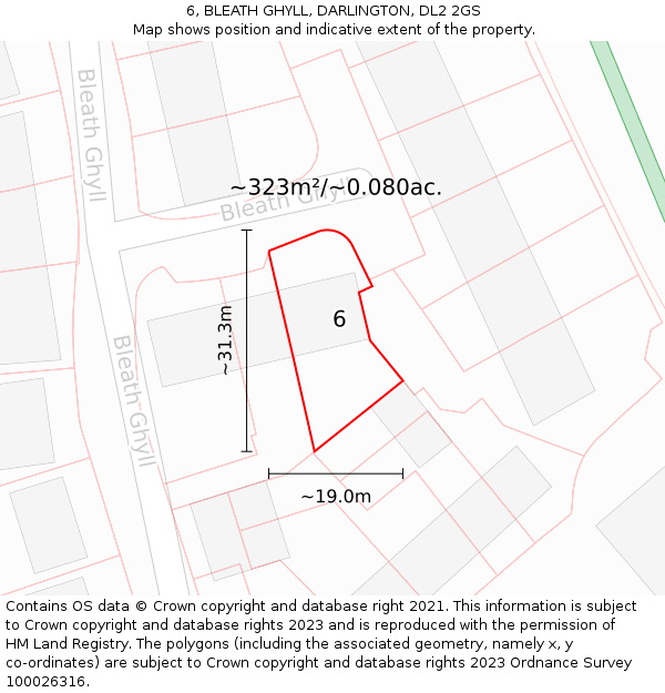6, BLEATH GHYLL, DARLINGTON, DL2 2GS: Plot and title map