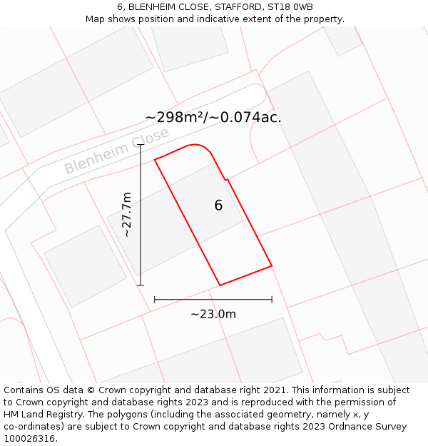 6, BLENHEIM CLOSE, STAFFORD, ST18 0WB: Plot and title map