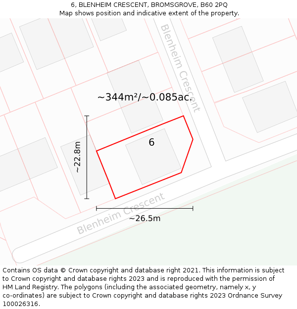 6, BLENHEIM CRESCENT, BROMSGROVE, B60 2PQ: Plot and title map