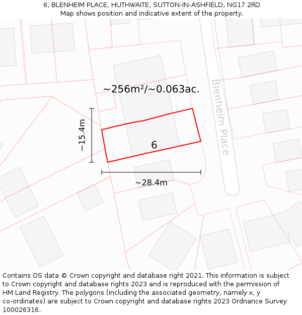 6, BLENHEIM PLACE, HUTHWAITE, SUTTON-IN-ASHFIELD, NG17 2RD: Plot and title map