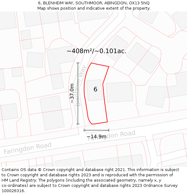 6, BLENHEIM WAY, SOUTHMOOR, ABINGDON, OX13 5NQ: Plot and title map