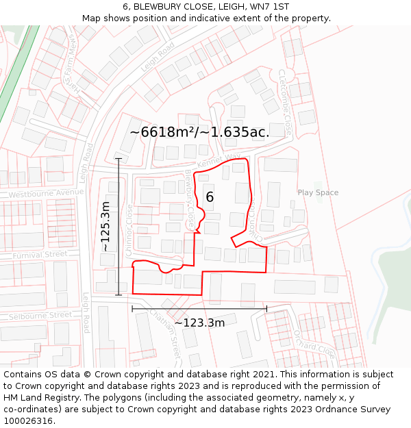 6, BLEWBURY CLOSE, LEIGH, WN7 1ST: Plot and title map