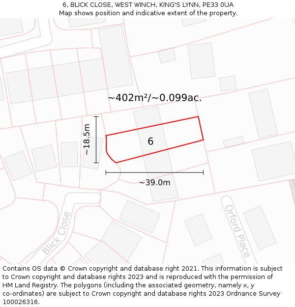 6, BLICK CLOSE, WEST WINCH, KING'S LYNN, PE33 0UA: Plot and title map