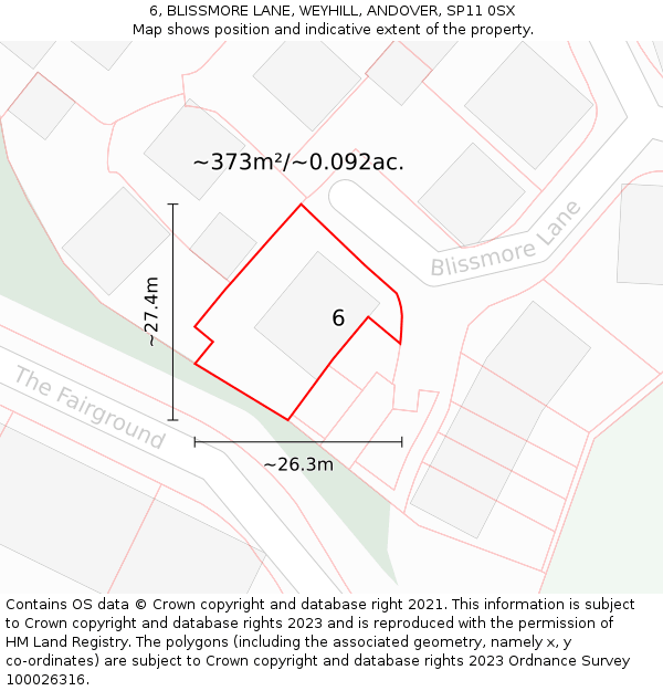 6, BLISSMORE LANE, WEYHILL, ANDOVER, SP11 0SX: Plot and title map