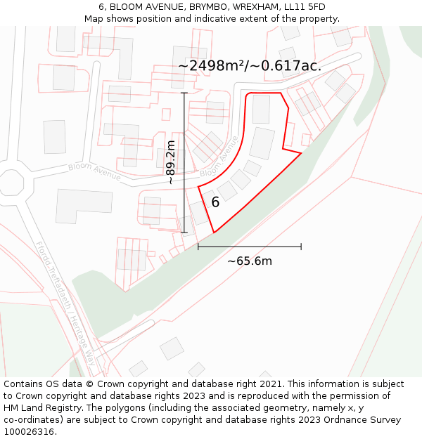 6, BLOOM AVENUE, BRYMBO, WREXHAM, LL11 5FD: Plot and title map