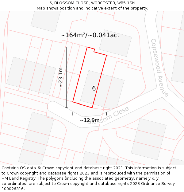 6, BLOSSOM CLOSE, WORCESTER, WR5 1SN: Plot and title map