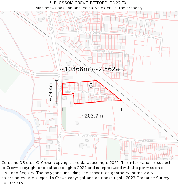6, BLOSSOM GROVE, RETFORD, DN22 7XH: Plot and title map