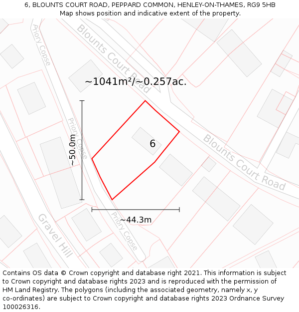 6, BLOUNTS COURT ROAD, PEPPARD COMMON, HENLEY-ON-THAMES, RG9 5HB: Plot and title map
