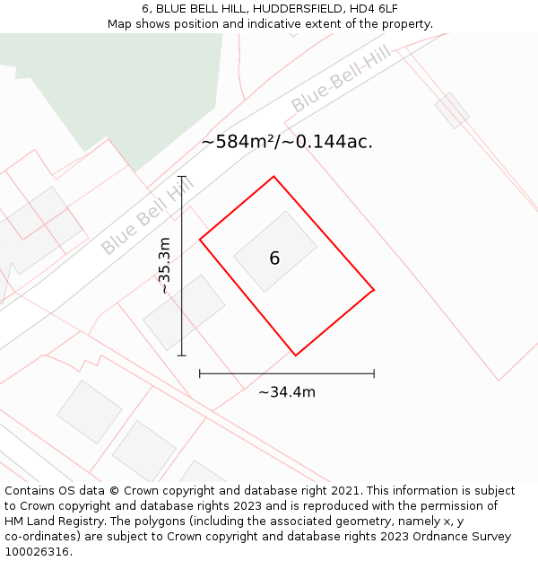 6, BLUE BELL HILL, HUDDERSFIELD, HD4 6LF: Plot and title map