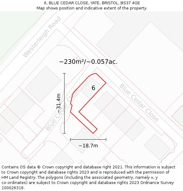 6, BLUE CEDAR CLOSE, YATE, BRISTOL, BS37 4GE: Plot and title map
