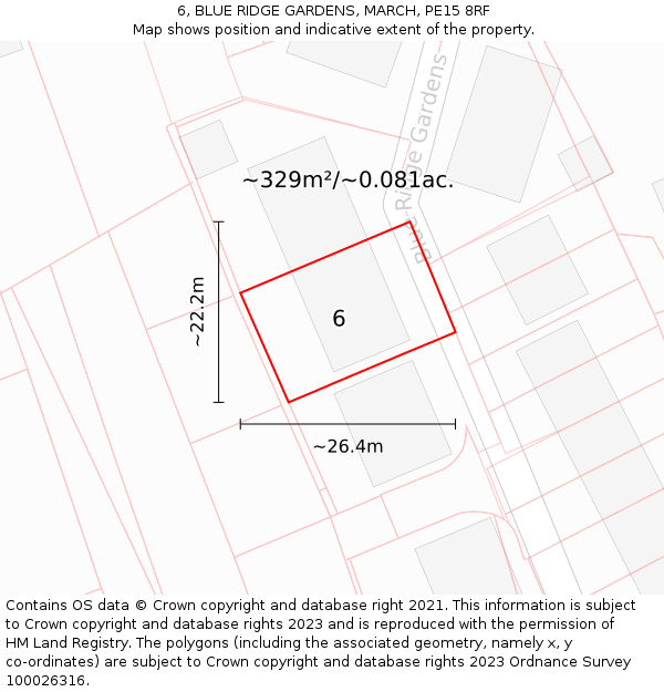 6, BLUE RIDGE GARDENS, MARCH, PE15 8RF: Plot and title map