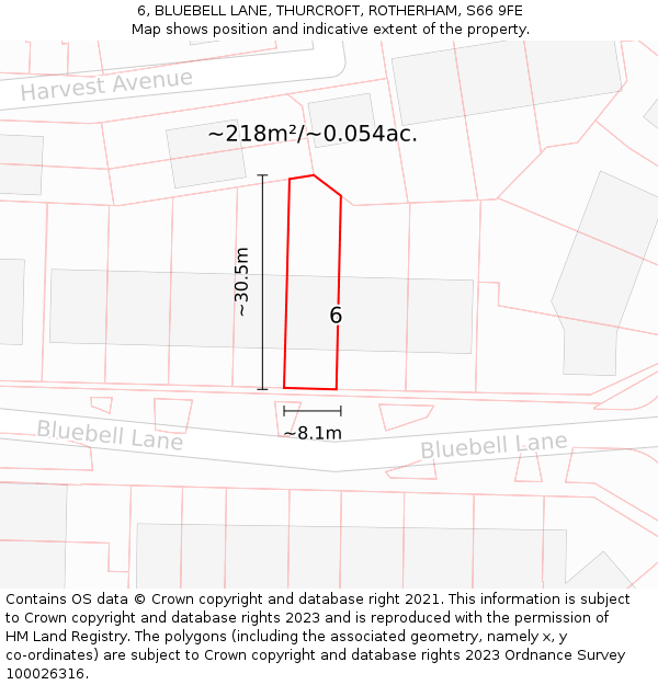 6, BLUEBELL LANE, THURCROFT, ROTHERHAM, S66 9FE: Plot and title map